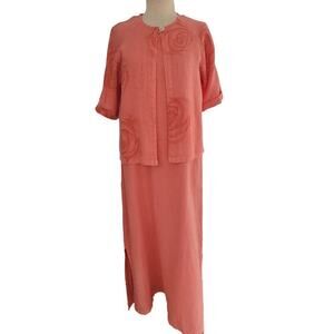 Vintage 100% Linen Acquarium USA 2 Piece Floral Print Maxi Tank Dress Size S